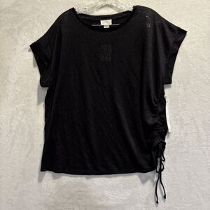 Caslon Knit Side Ruched Short Sleeve T-Shirt Top Black Women's Size 1X NWT